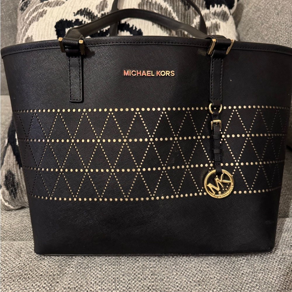 Michael Kors Black Tote with Gold Accents
